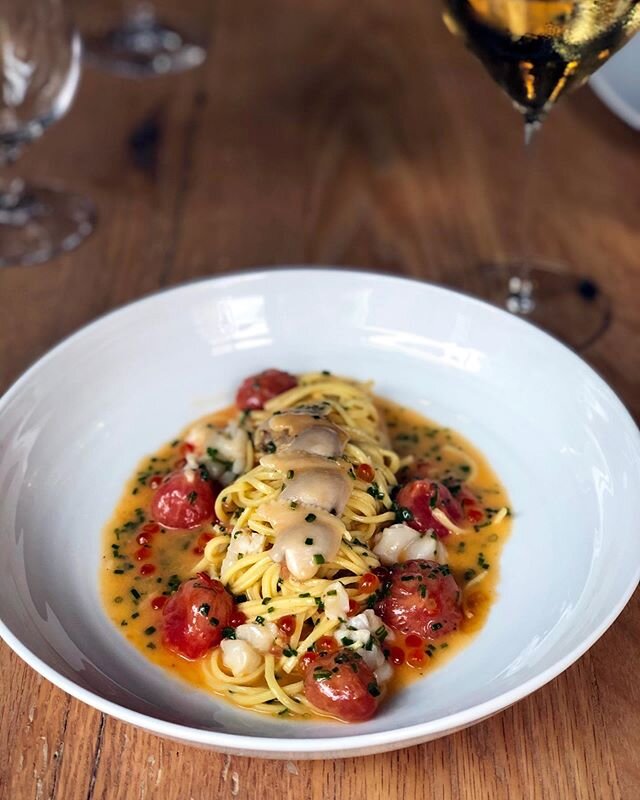 Spaghetti, Langoustine, Clam, Trout Roe // One of four Summer pastas on our new menu 🍝